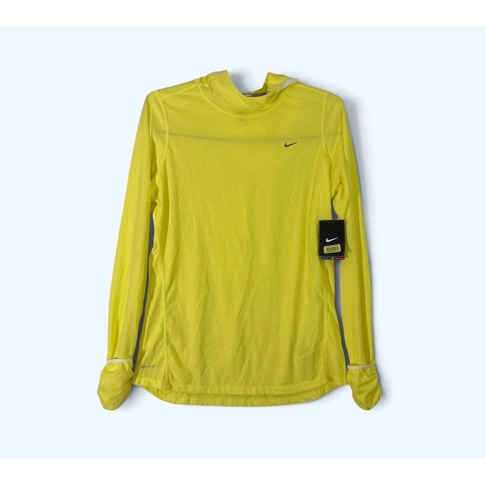NIKE RUNNING HOODED SHIRT WOMENS LARGE YELLOW LONG SLEEVE NEW!!
